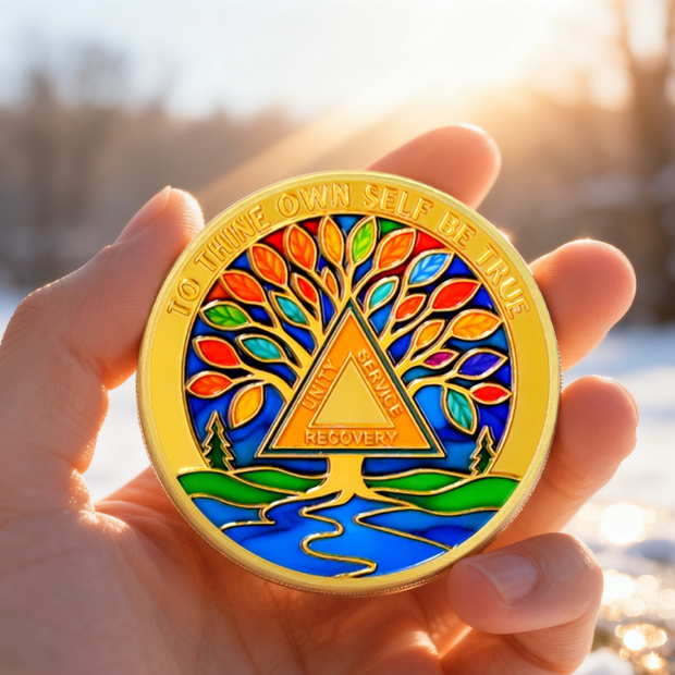 Stained Glass Tree of Life Sobriety Coin