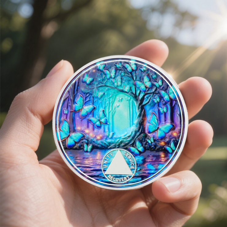 Personalized Butterfly Forest Sobriety Coin