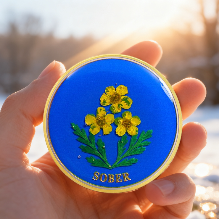 Handmade Daffodil Resin Sobriety Coin