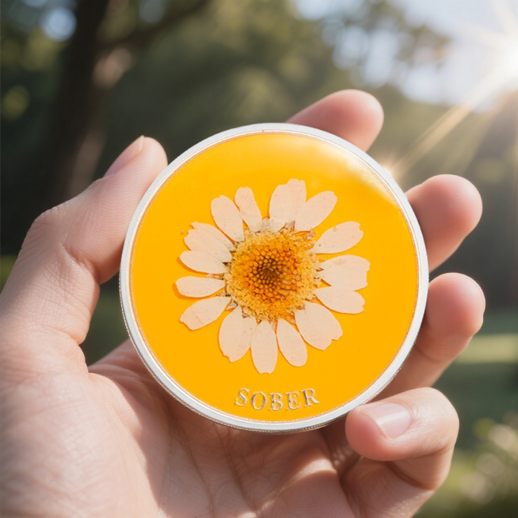 Real Dried Pressed Flowers Handmade Daisy Resin Sobriety Coin