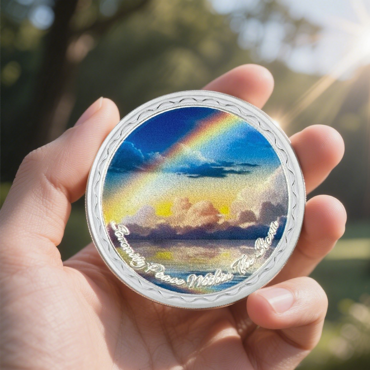 Rainbow Ocean Sobriety Coin with Inspirational Quote
