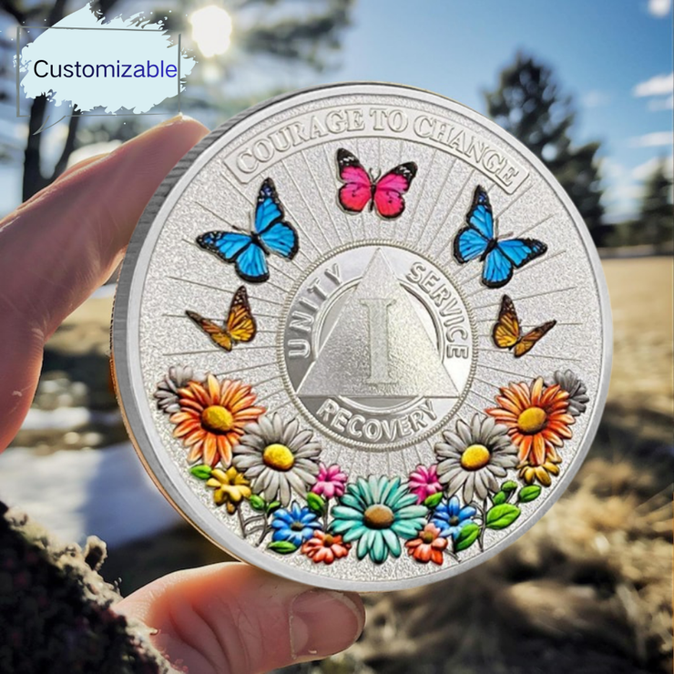 Personalized Recovery Colorful Sunflower Sobriety Coin