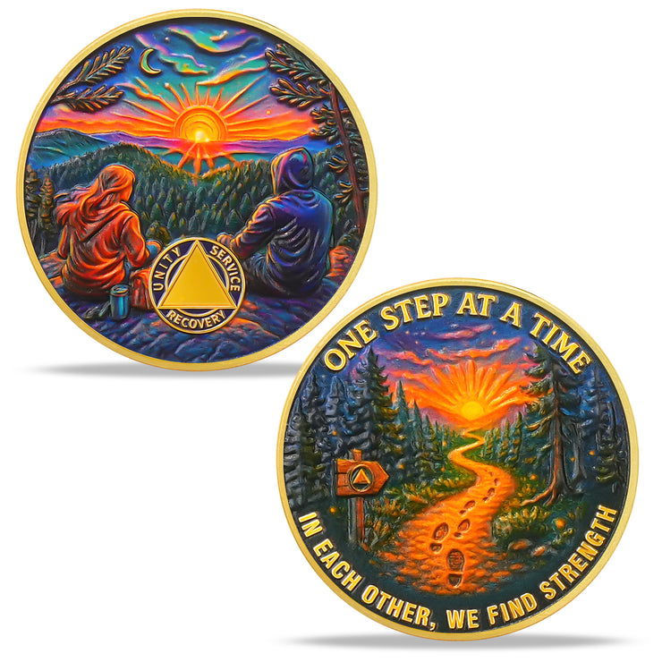 Personalized Step by Step Forest Sobriety Coin