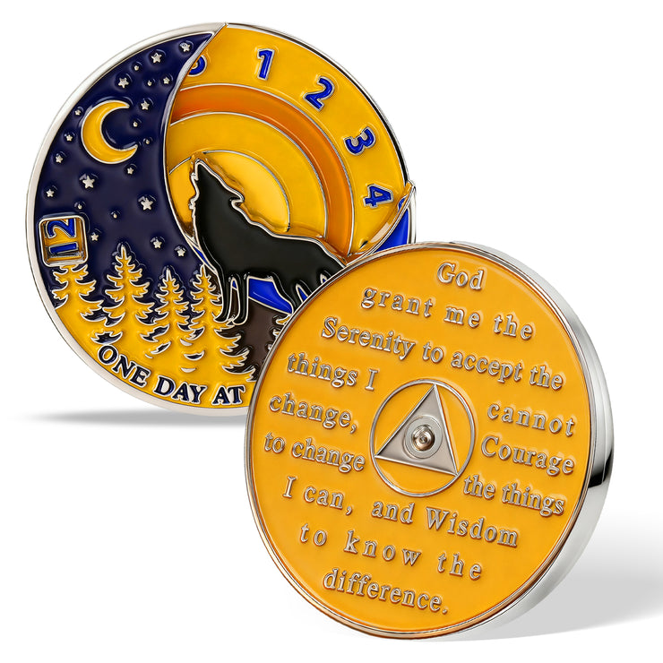 3D Embrace Courage with the Moon Wolf Recovery Sobriety Coin
