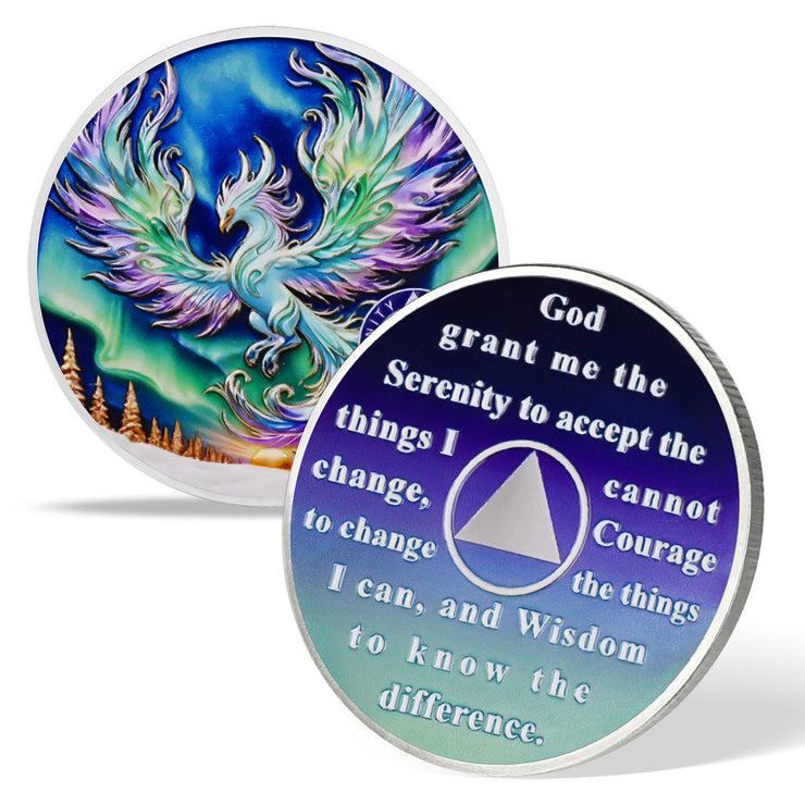 Personalized Metallic Aurora Wings Sobriety Coin