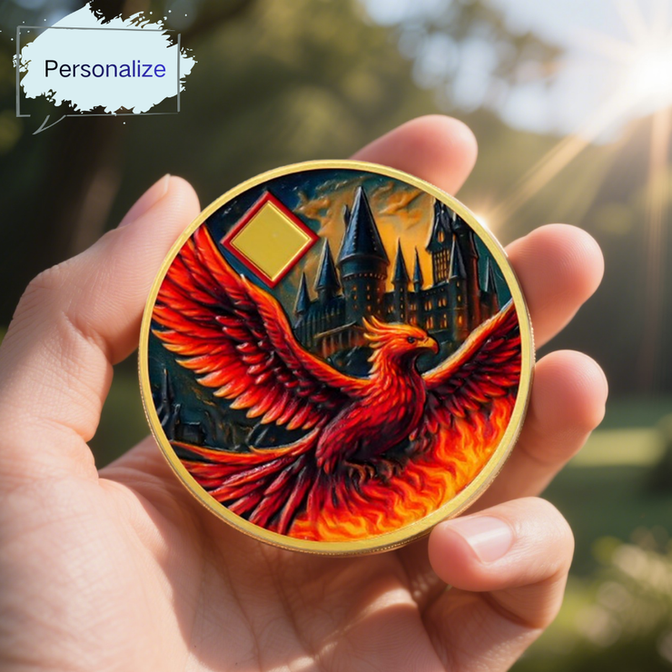 Personalized Rising Phoenix Compass to Guide The Way Sobriety Coin