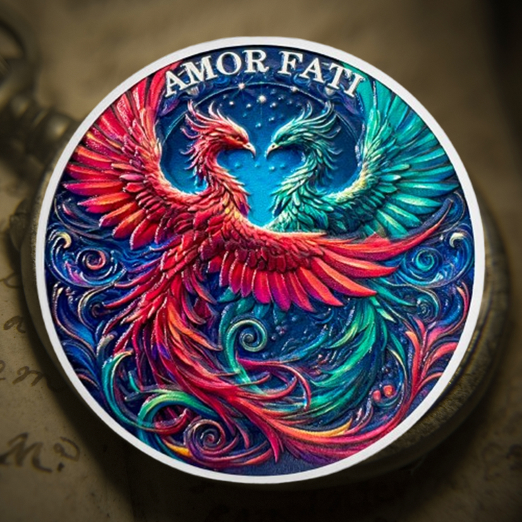 Amor Fati Phoenix Stoic Marcus Aurelius Roman Cardinal Virtues Memento Mori Challenge Coin