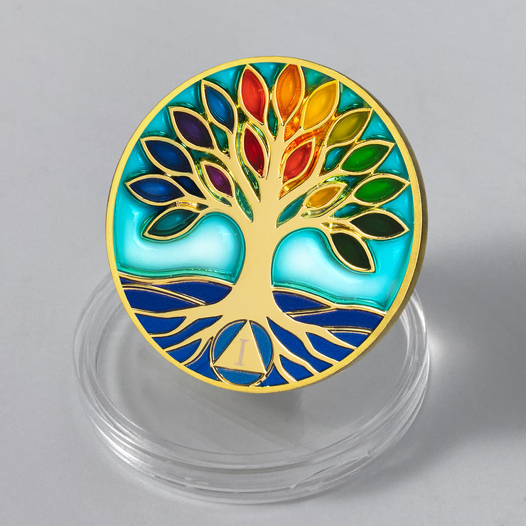 Personalized Glass The Tree of Life Sobriety Coin