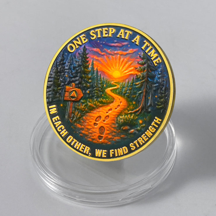 Personalized Step by Step Forest Sobriety Coin