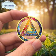 Personalized Hollowed-Out Iridescent Glass Rainbow Sobriety Coin