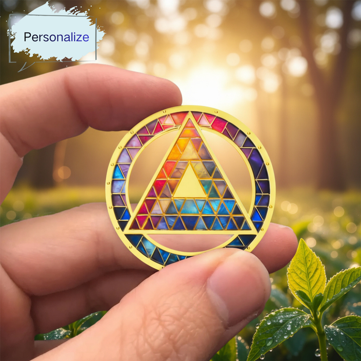 Personalized Hollowed-Out Iridescent Glass Rainbow Sobriety Coin