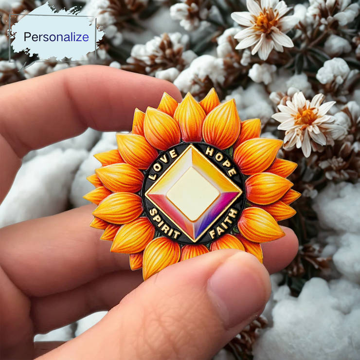 Personalized Sunflower Recovery Medallion Sobriety Coin with Serenity Message Love, Hope, Spirit & Faith Token Just for Today