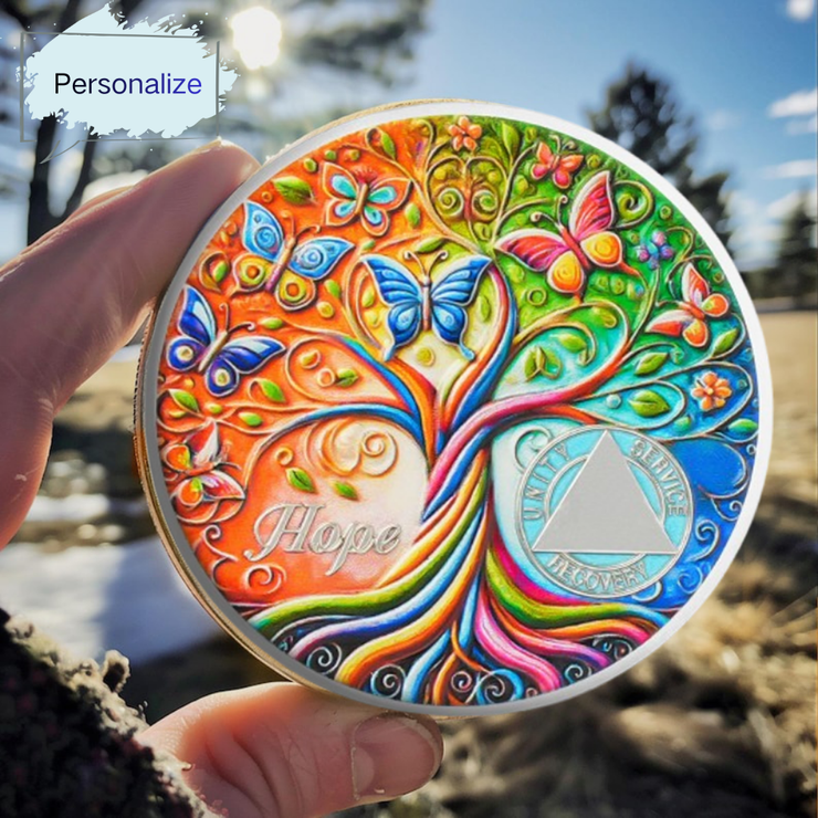 Personalized Tree of Life Golden Hope Sobriety Coin