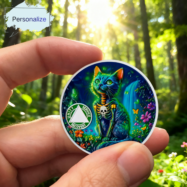 Personalized Glow Forest Cat Sobriety Coin