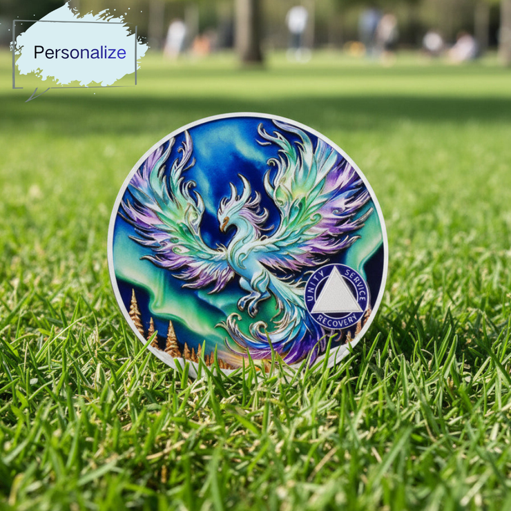 Personalized Metallic Aurora Wings Sobriety Coin