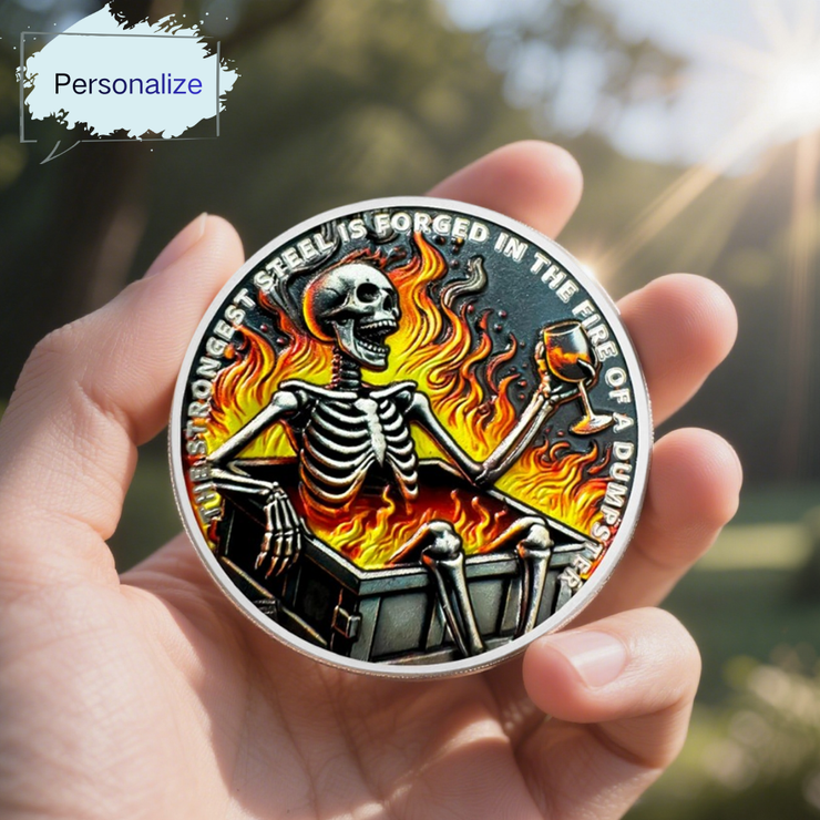Personalized Dumpster Fire Skull Sobriety Coin