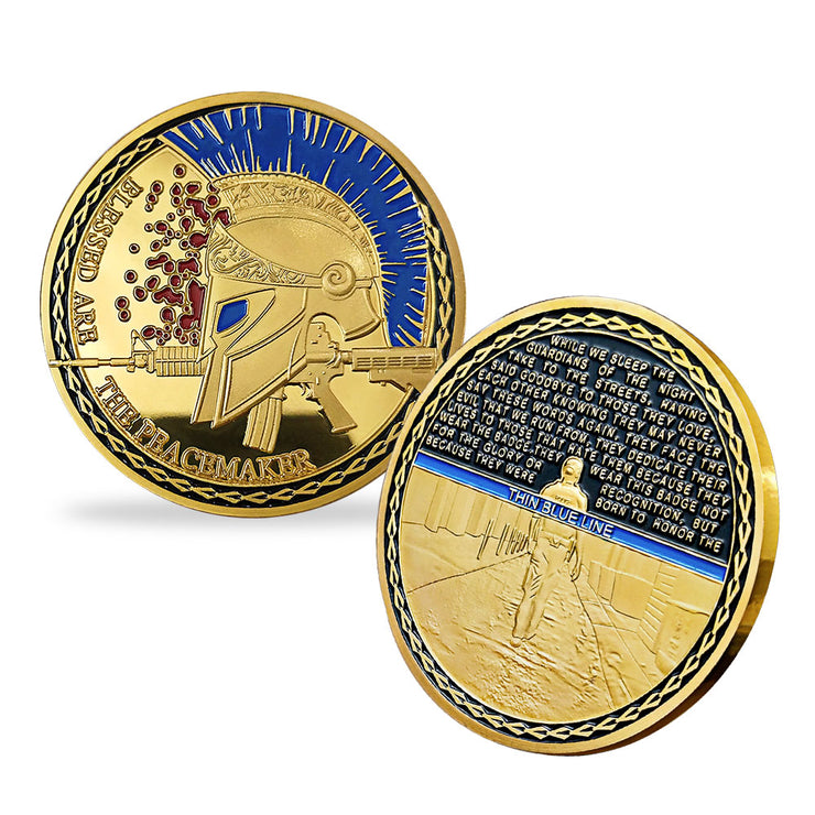 5 Pcs Spartan Helmets Thin Blue Line Police Challenge Coins Gift Set