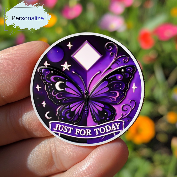 Customized Moonlight Butterfly Sobriety Coin