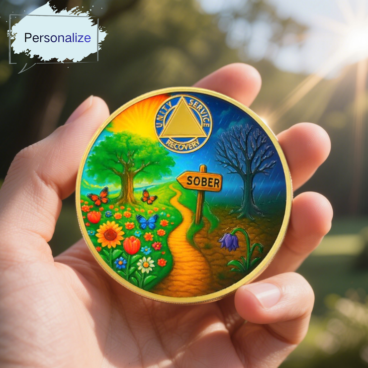 Personalized Sober Path Inspirational Sobriety Coin