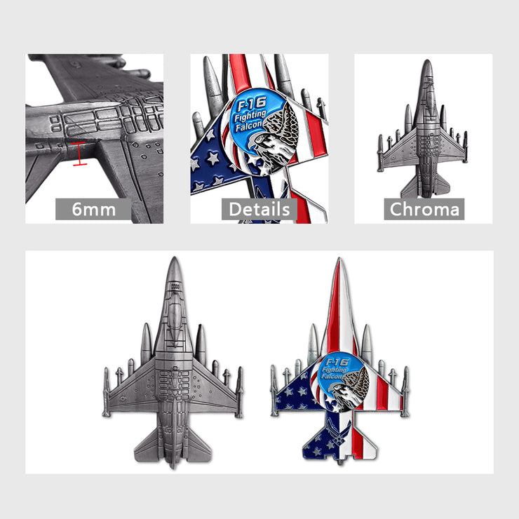 3 Pcs Bundle US Air Force Fighting Falcon Model Challenge Coin Gift Set
