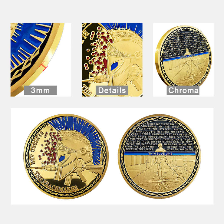 5 Pcs Spartan Helmets Thin Blue Line Police Challenge Coins Gift Set