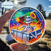Personalized Reborn in Fire Sunflower Skeleton Sobriety Coin