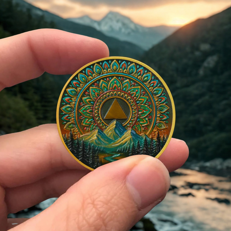 Personalized Sacred Mandala  Sobriety Coin