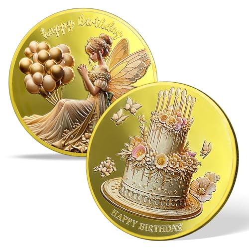 Antique Gold Fairy Angel Happy Birthday Coin