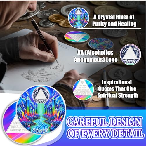 Personalized Colorful Crystal River Sobriety Coin
