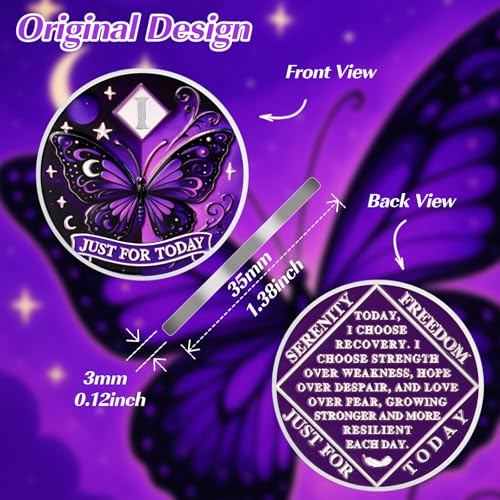 Customized Moonlight Butterfly Sobriety Coin