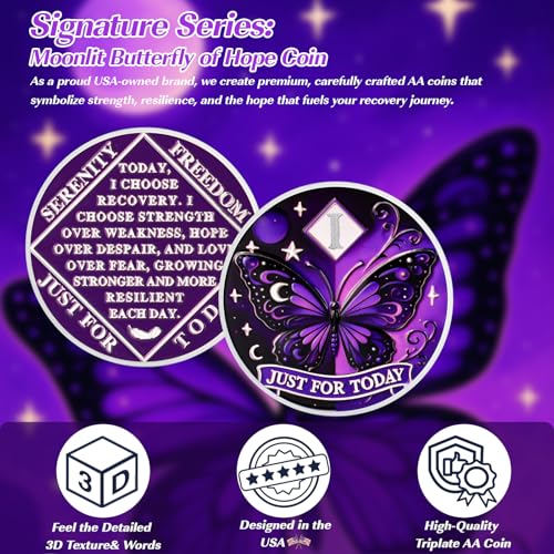 Customized Moonlight Butterfly Sobriety Coin