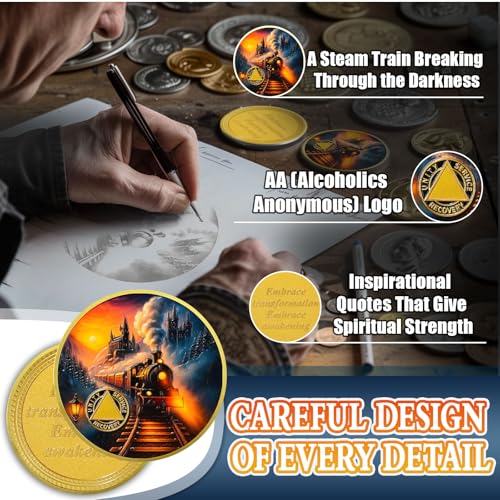 Personalized Embracing Transformation and Awakening Steam Train Sobriety Coin