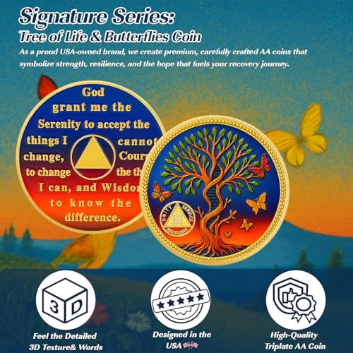 Pesonalized Tree of Life & Butterflies Sobriety Coin