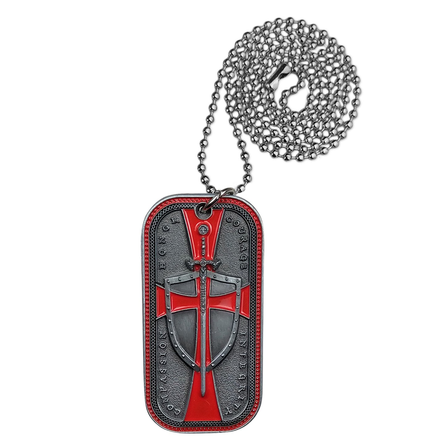 Knights Templar Cross Dog Tag Crusader Sword and Shield Life Creed Necklace