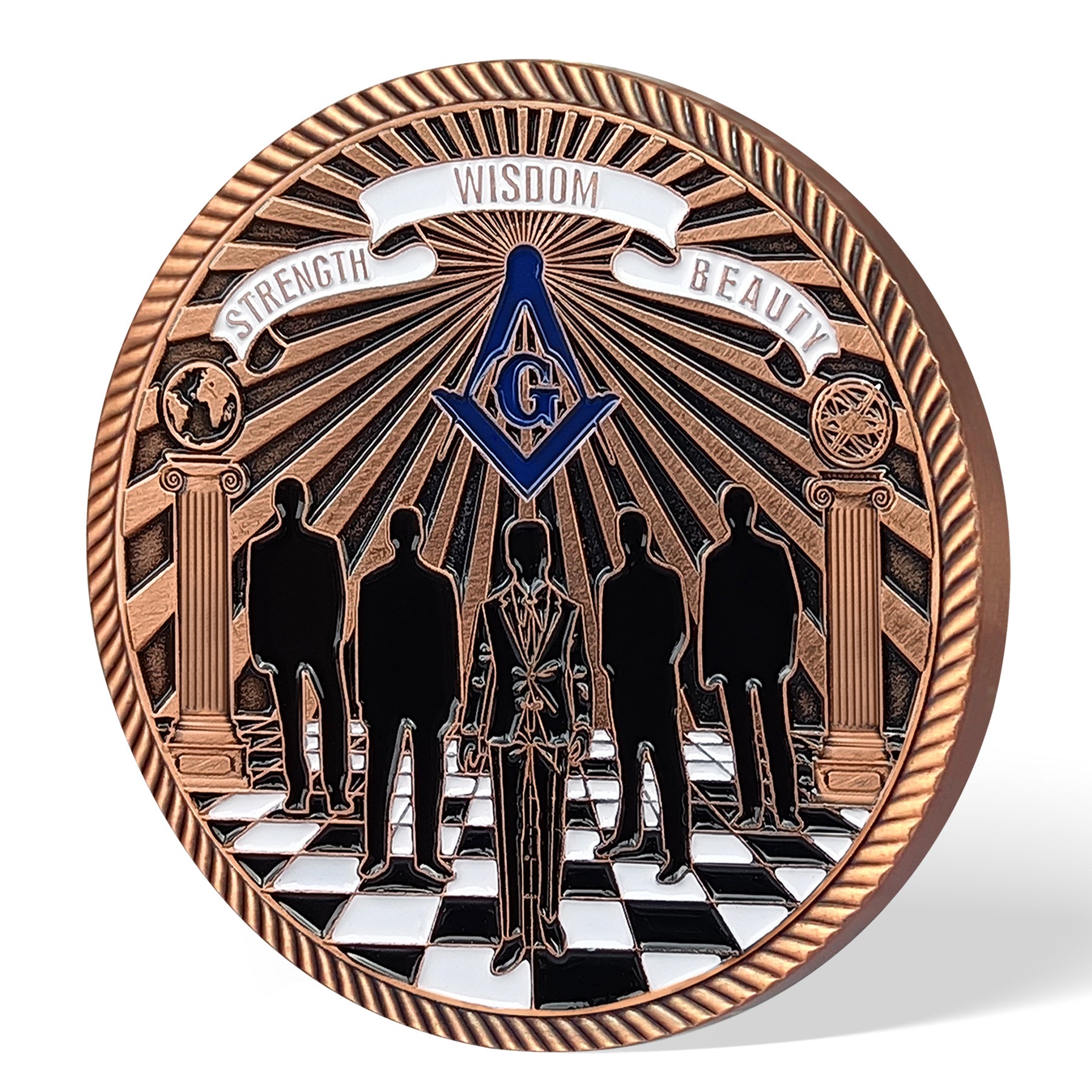 Master Mason Blue Lodge Coin - Wisdom Strength Beauty Brotherhood Blue &  Gold