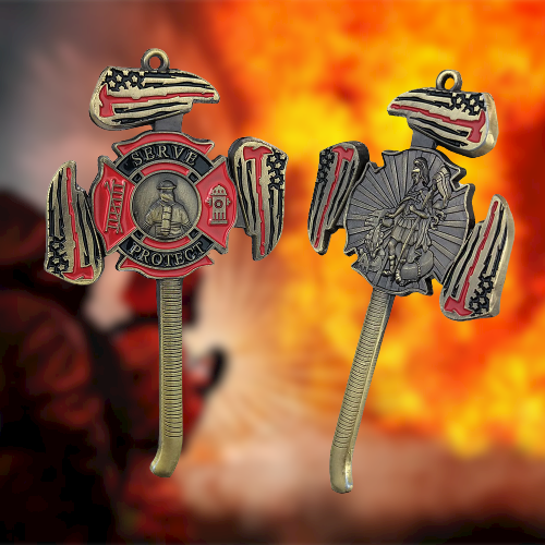 Firefighter St Florian Cross Challenge Coin Fire Axe Featured Medallion