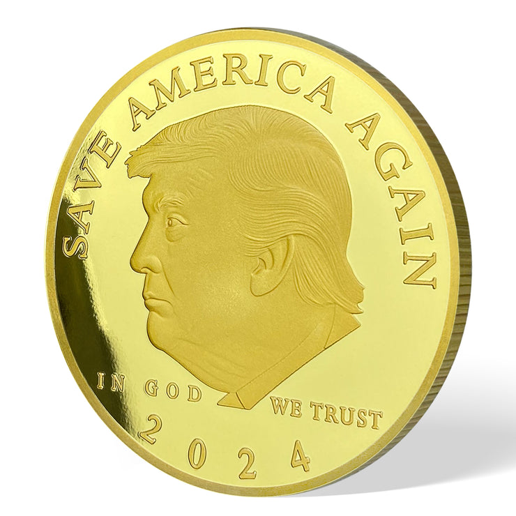 Trump 2024 Save America Again Challenge Coin 3D Gold Finish Collectible Gift Coin