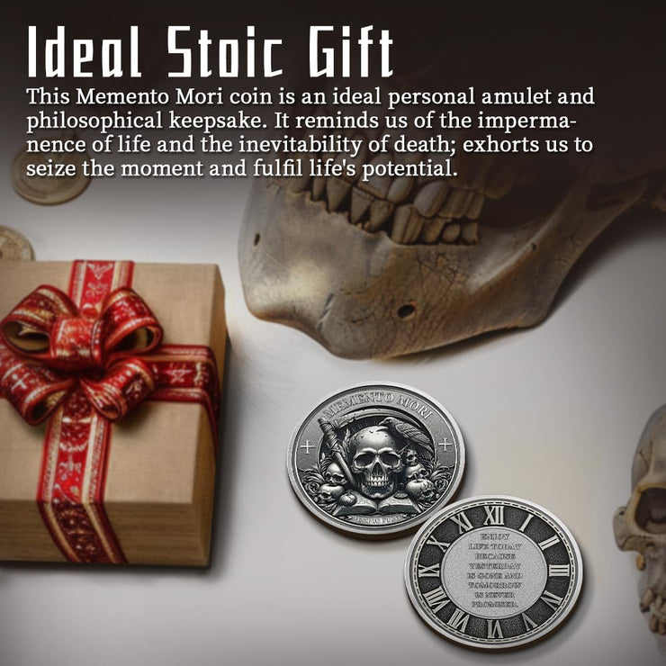 Stoic Reminder Memento Mori Coin Skull Challenge Coins