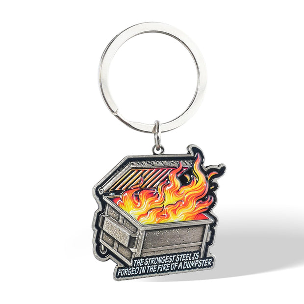 Unique Metal Steel Flame Trash Can Keychain