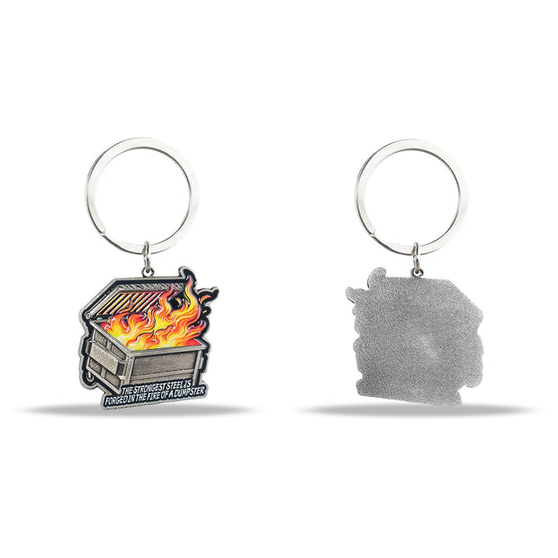 Unique Metal Steel Flame Trash Can Keychain
