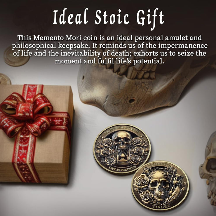 Inspirational Stoicism Memento Skull Challenge Coins