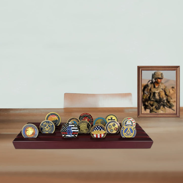 4 Row Coins Display Holder Solid Wood Coin Stand Holds 30 Coins