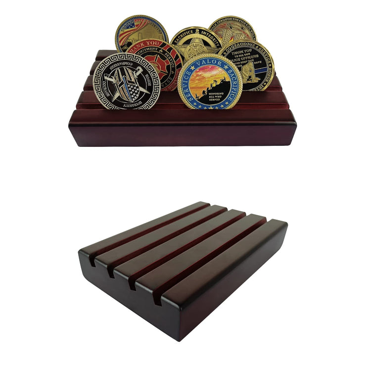 4 Row Solid Wood Small Coins Display Holder Holds 10-12 Coins