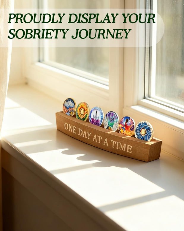 Bamboo Sobriety Coin Holder Display