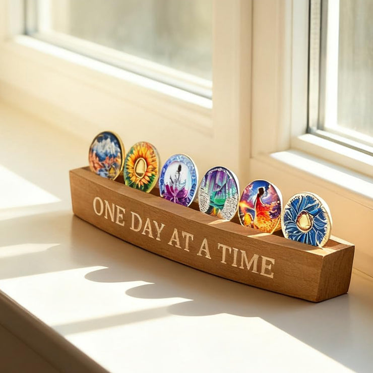 Bamboo Sobriety Coin Holder Display