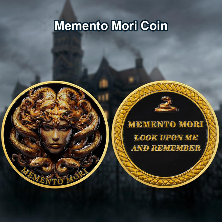Medusa  Look Upon Me and Remember Memento Mori Skull Challenge Coin