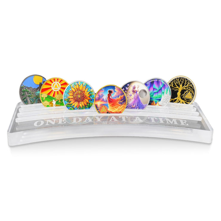 One Day at A Time Sobriety Coin Holder Display Case Holds 20 Sober Recovery Chip
