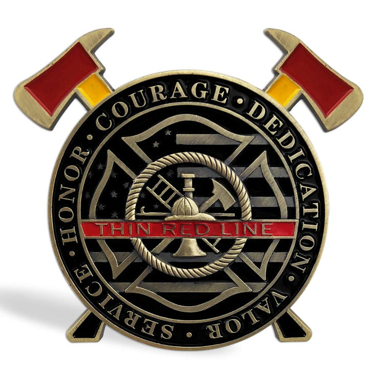 Thin Red Line Maltese Cross Firefighting Axes Rescue Fireman Coin