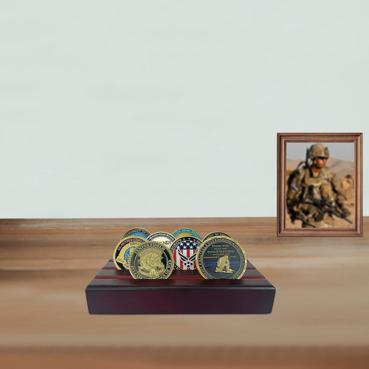 4 Row Solid Wood Small Coins Display Holder Holds 10-12 Coins