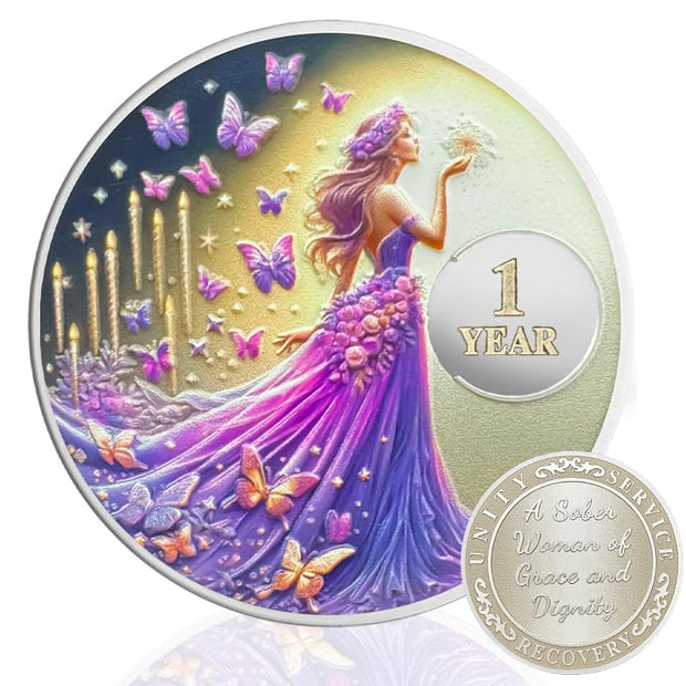 Purple Butterfly Fairy Sobriety Coin